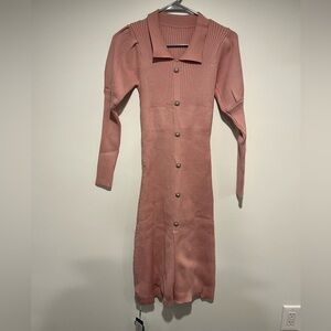 Elegant Pink Ribbed Knit Dress